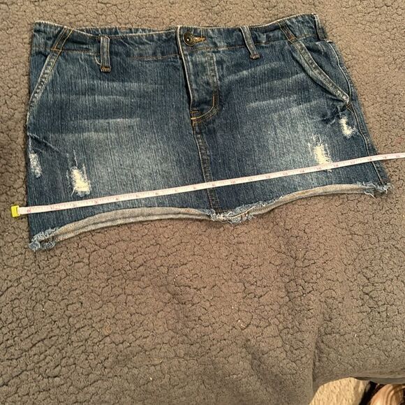 Banana Split USA  Micro Mini Button Fly  Skirt Denim Jean Size 26 Distressed - Picture 6 of 8